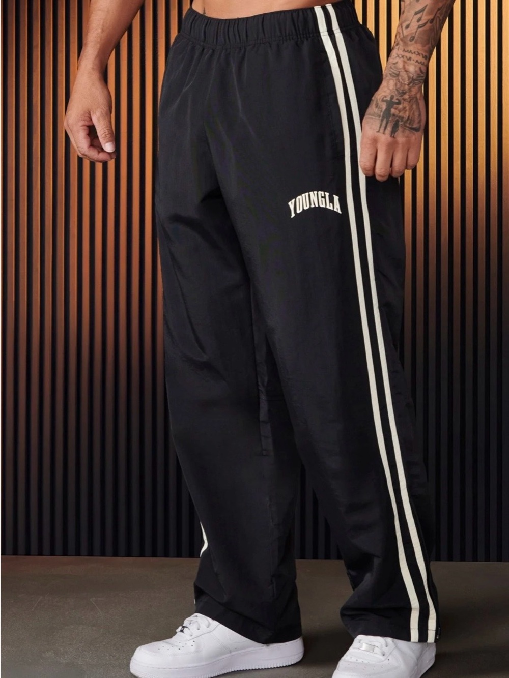 YoungLA Black Sweatpants with White Side Stripes